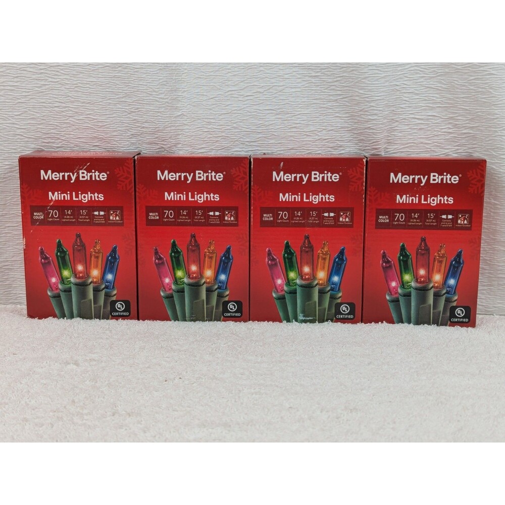 Christmas - Merry Brite - 70 Count - Mini Lights - Multi Color/Green Wire 4 Pack